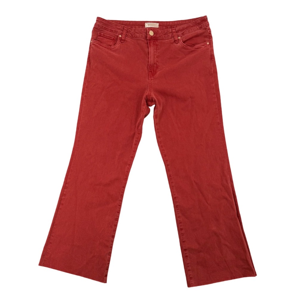 Kut from the Kloth Kelsey Flare Jean Women14 Red High Rise Ankle Raw Hem Stretch